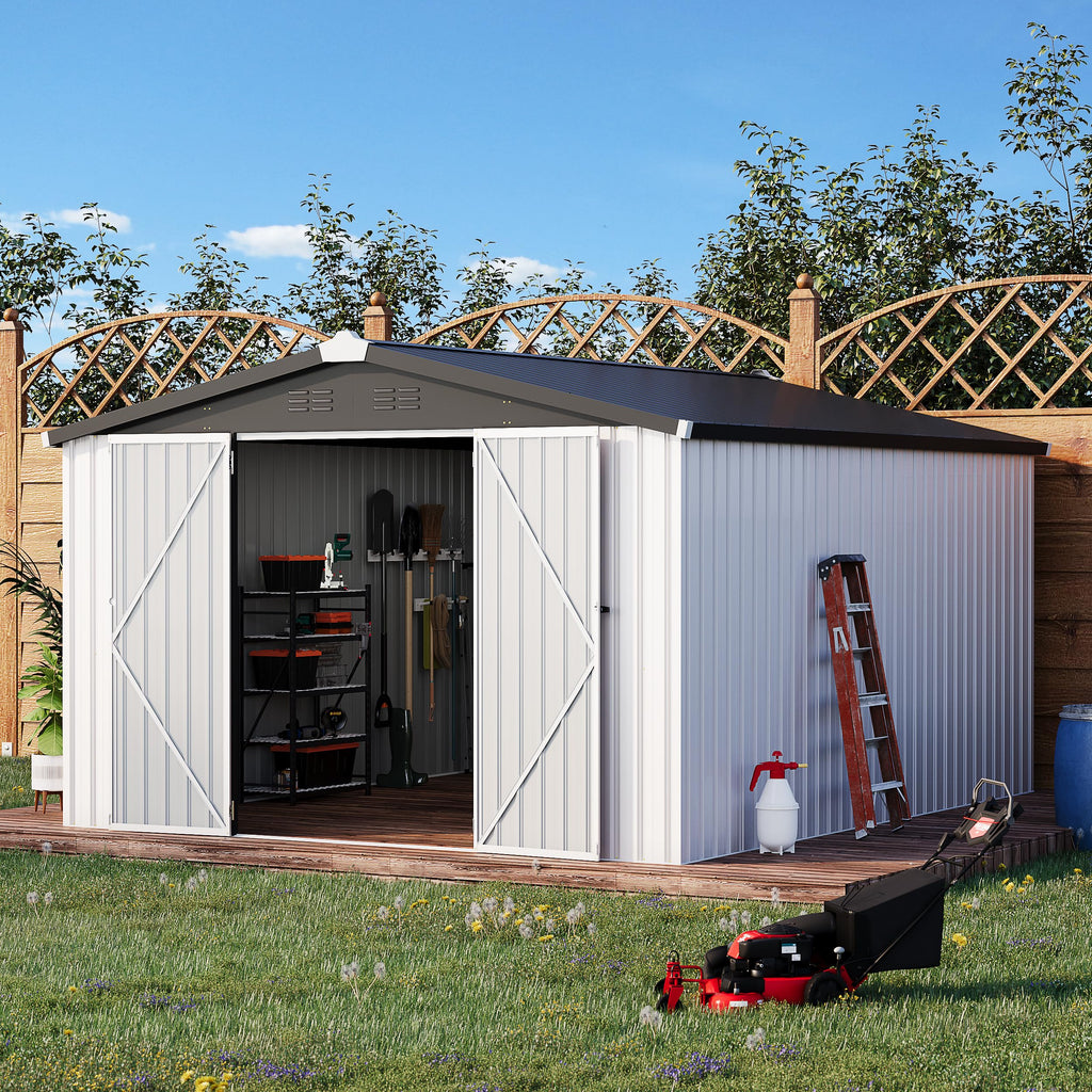 10x14 White Metal Outdoor Storage Shed Q7571