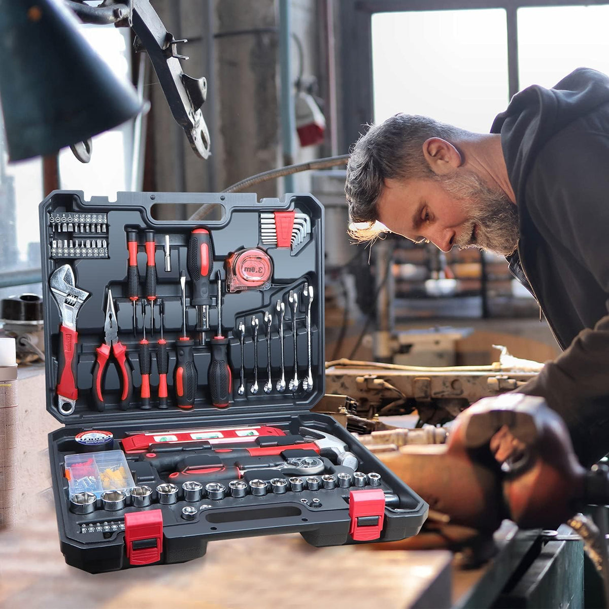 146 Piece General Household Hand Tool Set with Carrying Tool Box L585
