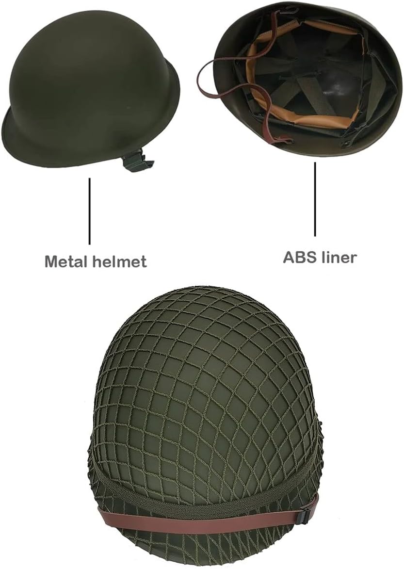 Steel Military Helmet Replica with Net Cover Chin Strap Cat Eye Band H988046