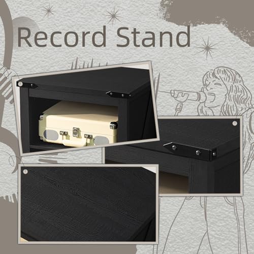 Rustic Brown Wood Record Player Stand with Vinyl Record Storage L8543