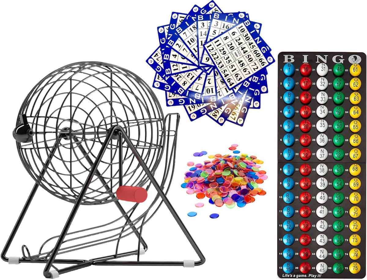 11 Inch Bingo Set with Steel Cage, Balls, Cards and Chips P7281