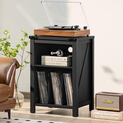 Rustic Brown Wood Record Player Stand with Vinyl Record Storage L8543