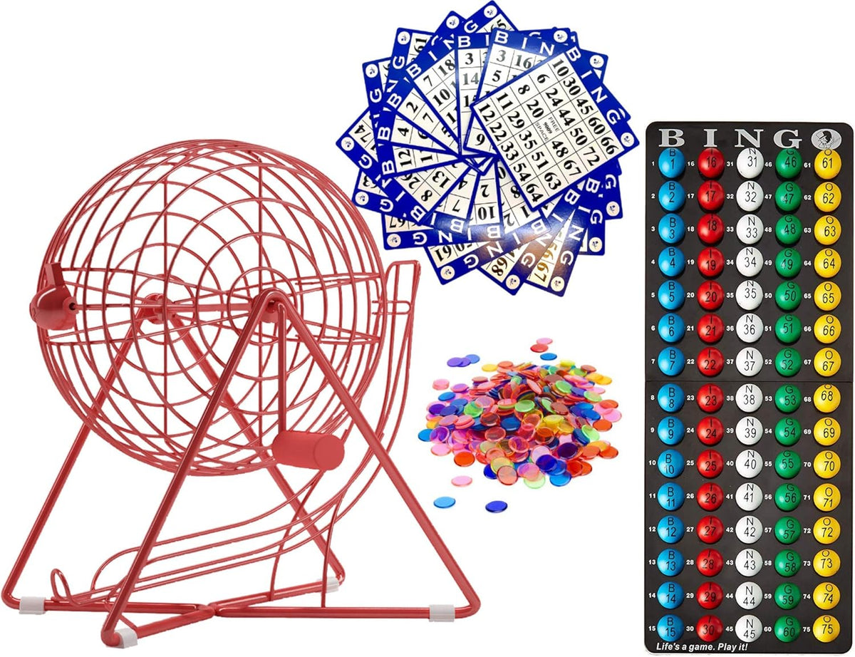 11 Inch Bingo Set with Steel Cage, Balls, Cards and Chips P7281