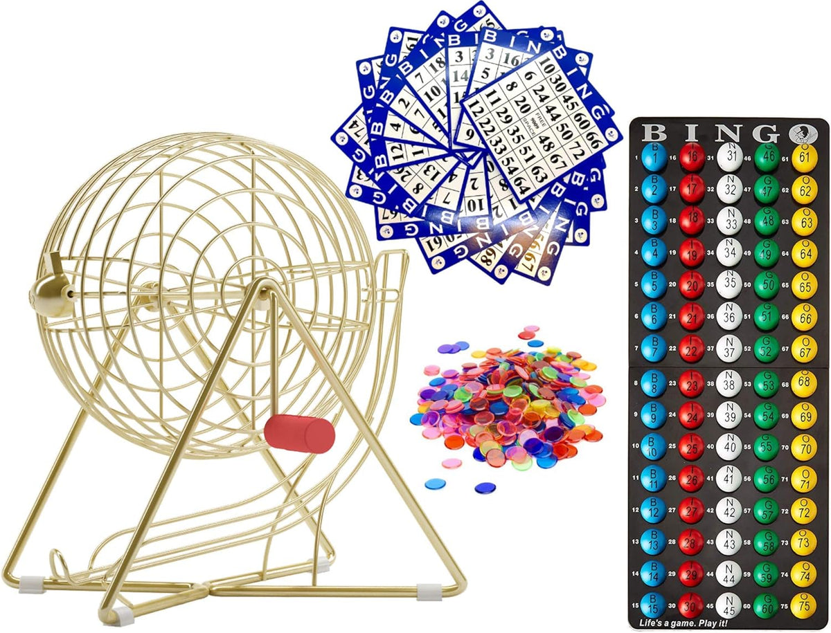 11 Inch Bingo Set with Steel Cage, Balls, Cards and Chips P7281
