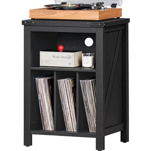 Rustic Brown Wood Record Player Stand with Vinyl Record Storage L8543