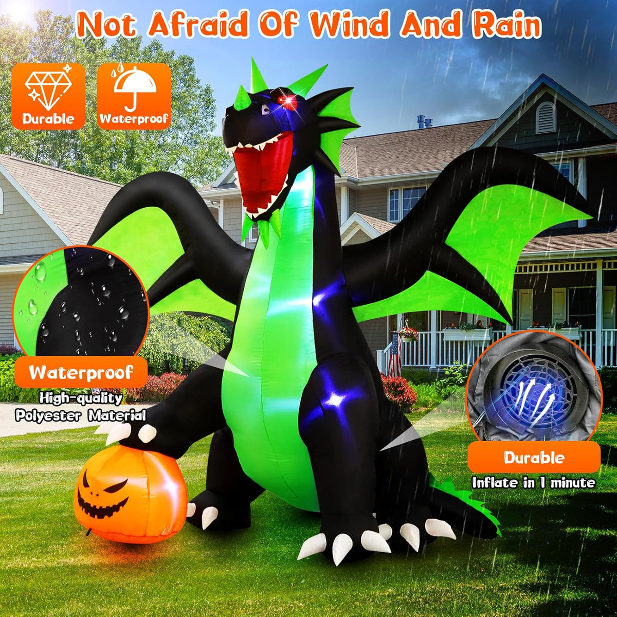 9FT Large Inflatable Dragon with Pumpkin and LED Lights B591