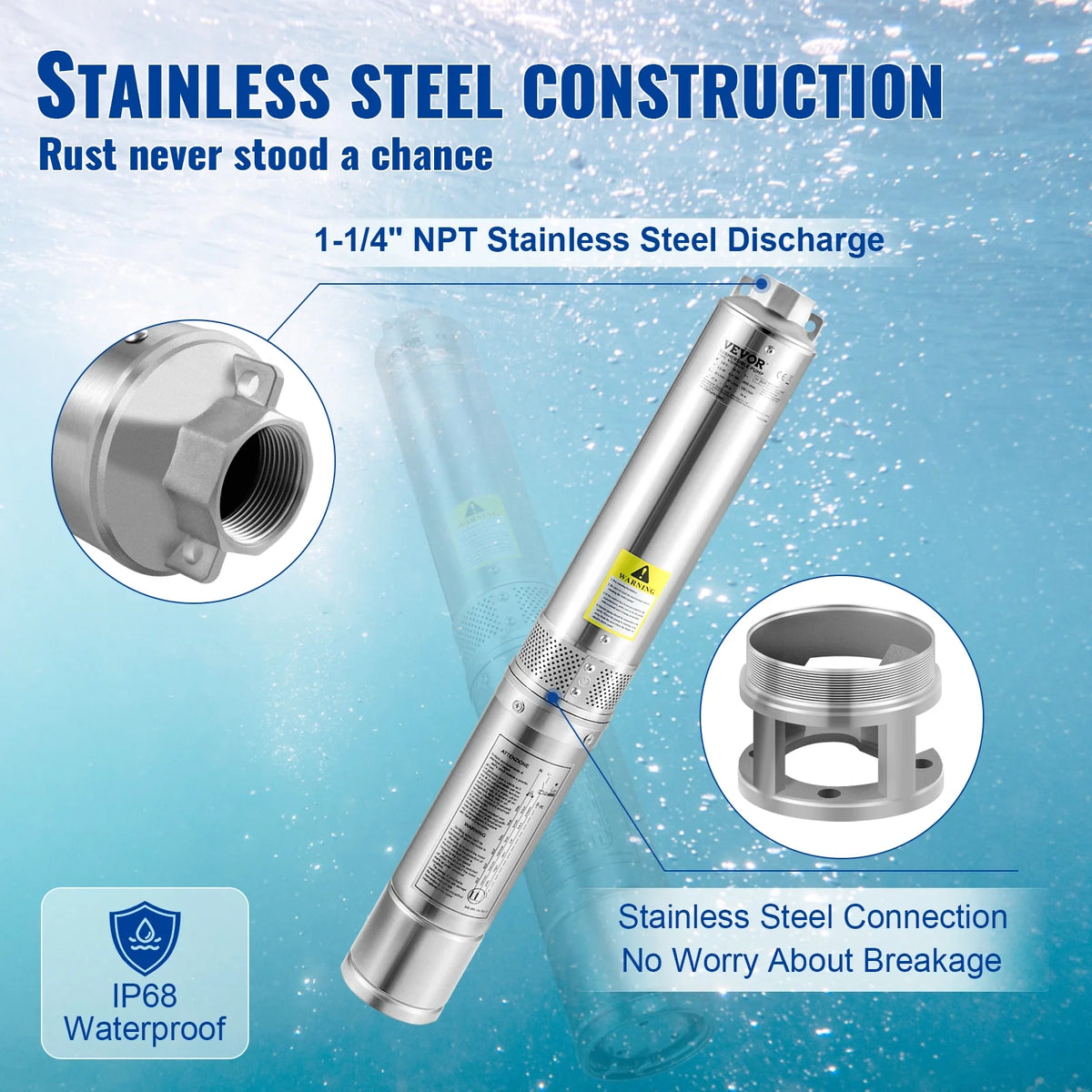 1.5HP 115V 37GPM 276ft Head 4 inch Stainless Steel Deep Well Submersible Pump A41283