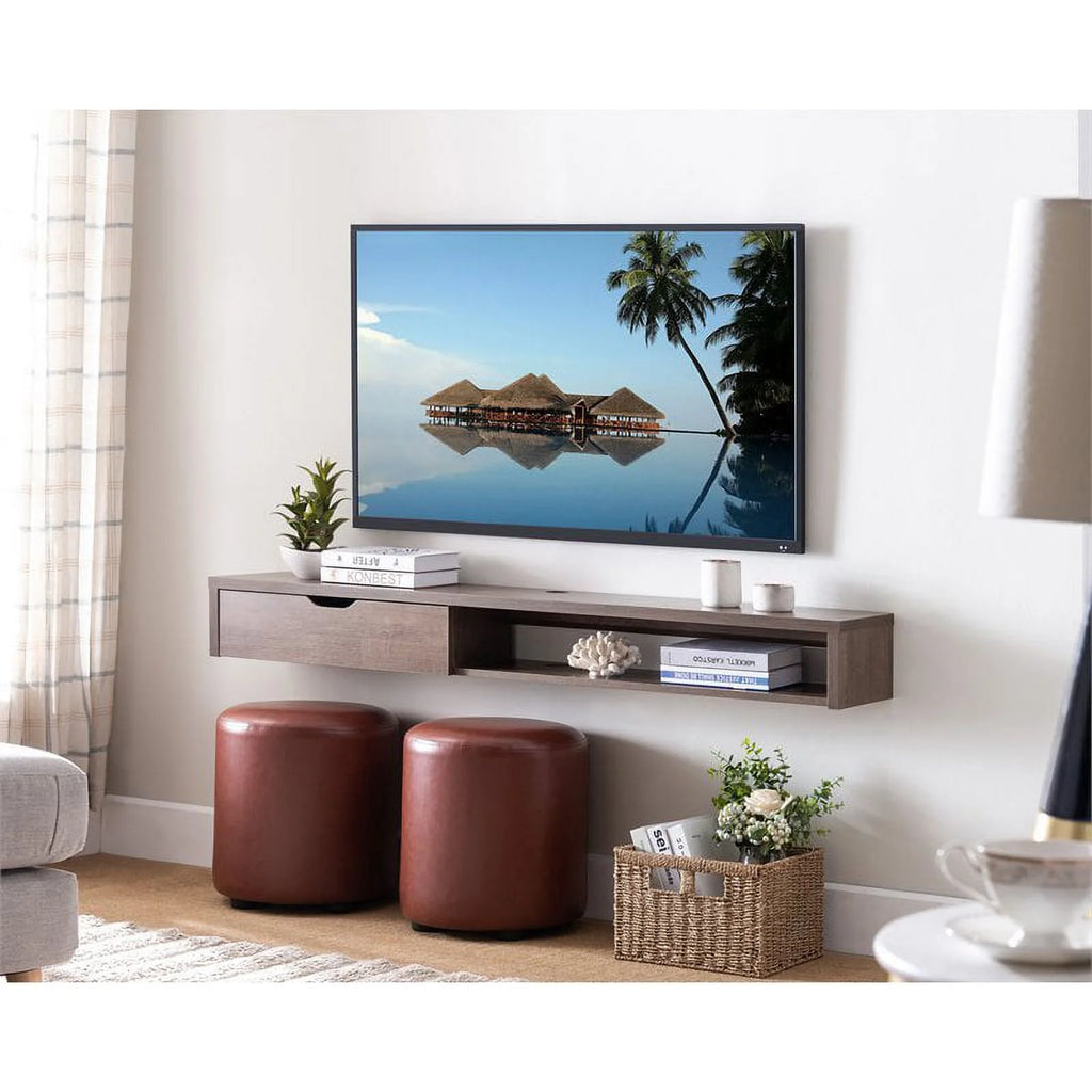 Walnut Oak Wood Floating TV Stand with Storage O710167