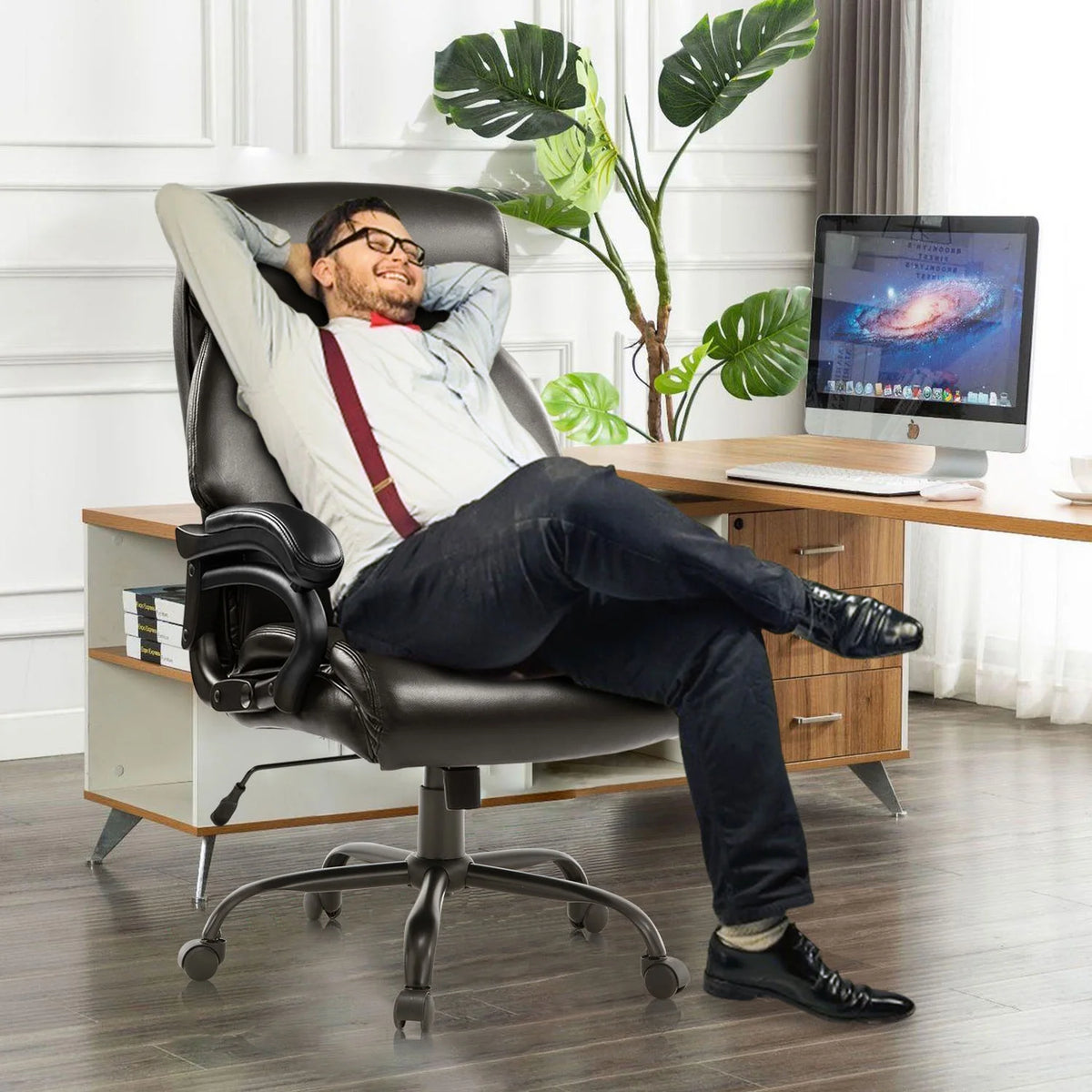 Big and Tall Ergonomic Leather Office Chair 500LBS Black J122241
