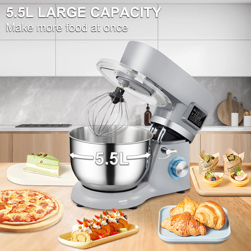 660 W 6-Speed Tilt-Head Stand Mixer with 5.8 Qt Stainless Steel Bowl, Gray Z5025