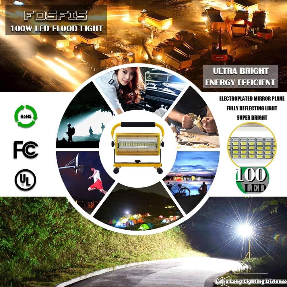 100W Waterproof Portable LED Work Light with Stand J417458