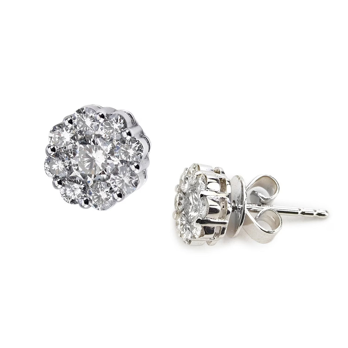 14k White Gold Flower Cluster Diamond Earring 1.00 Carats J3816