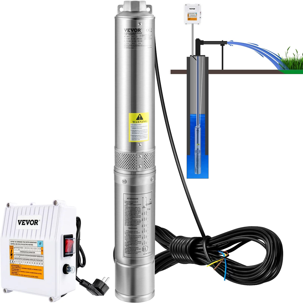1.5HP 115V 37GPM 276ft Head 4 inch Stainless Steel Deep Well Submersible Pump A41283