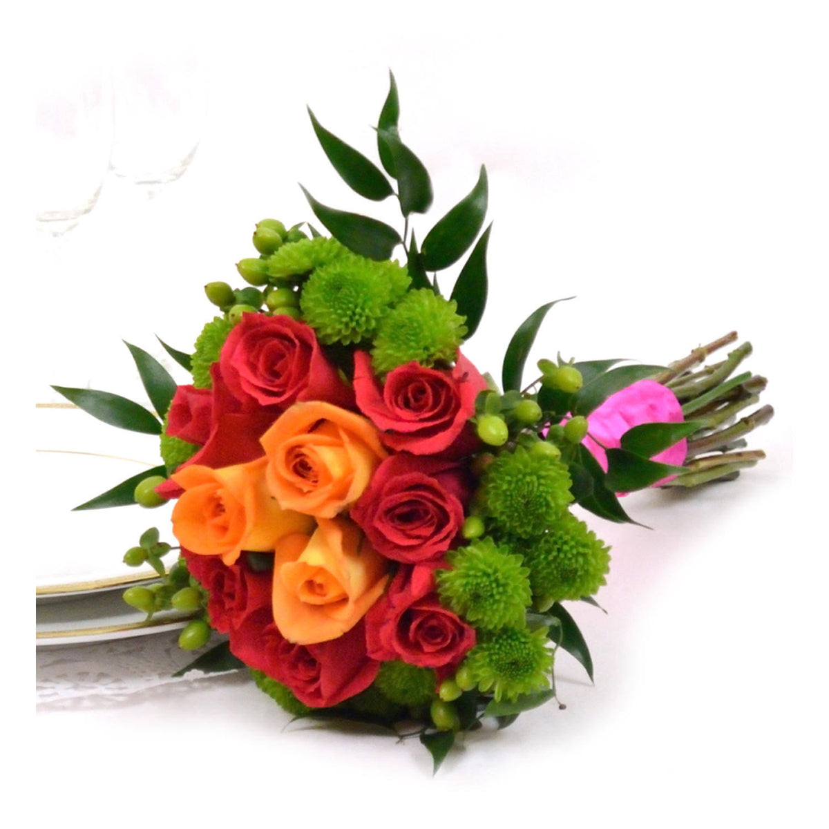 Hot Pink, Green, and Orange Bridesmaid Bouquets (2 Pieces) Y27408