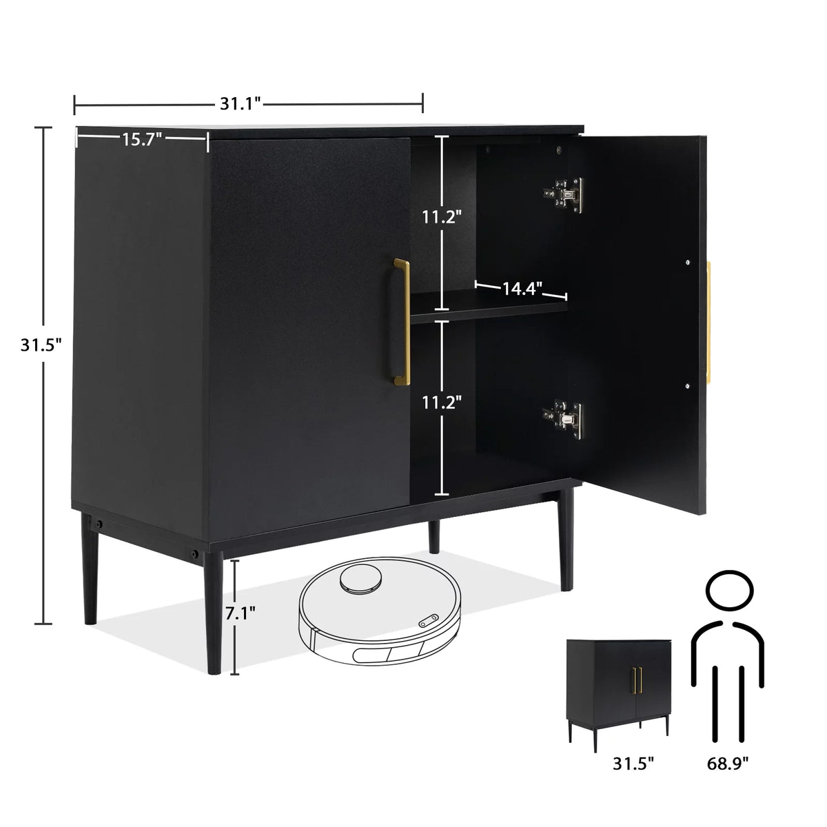 Set of 2 Black Storage Cabinet D354