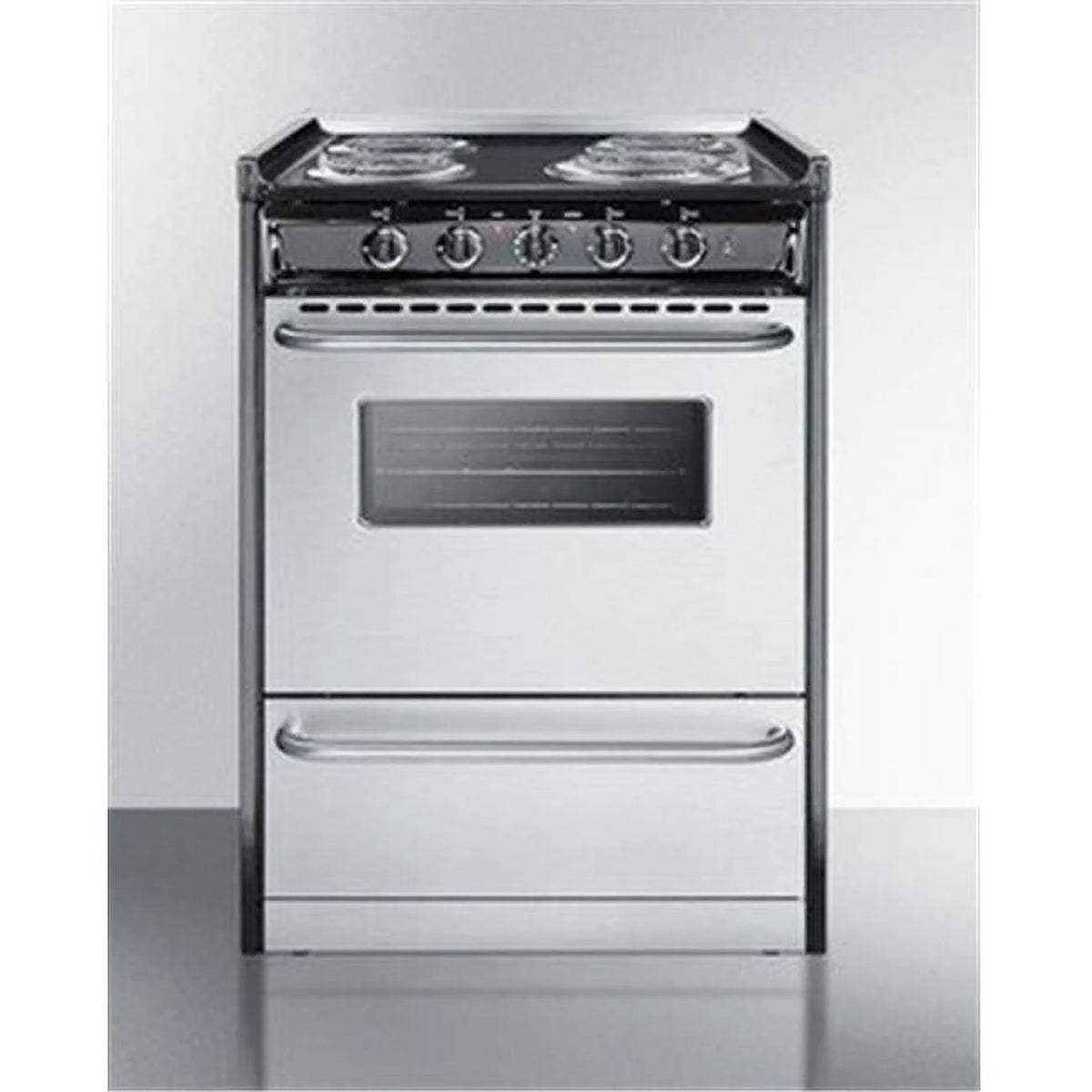 24 in. Slide-In Electric Range with Stainless Steel Doors & Black Porcelain Top Y2021