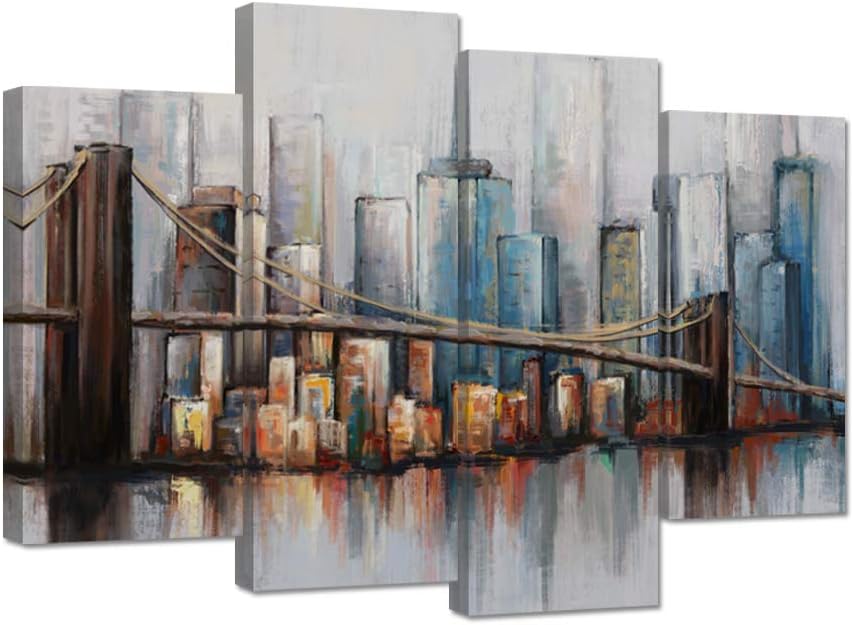 4 Panel Abstract Cityscape Brooklyn Bridge Canvas Wall Art S46583
