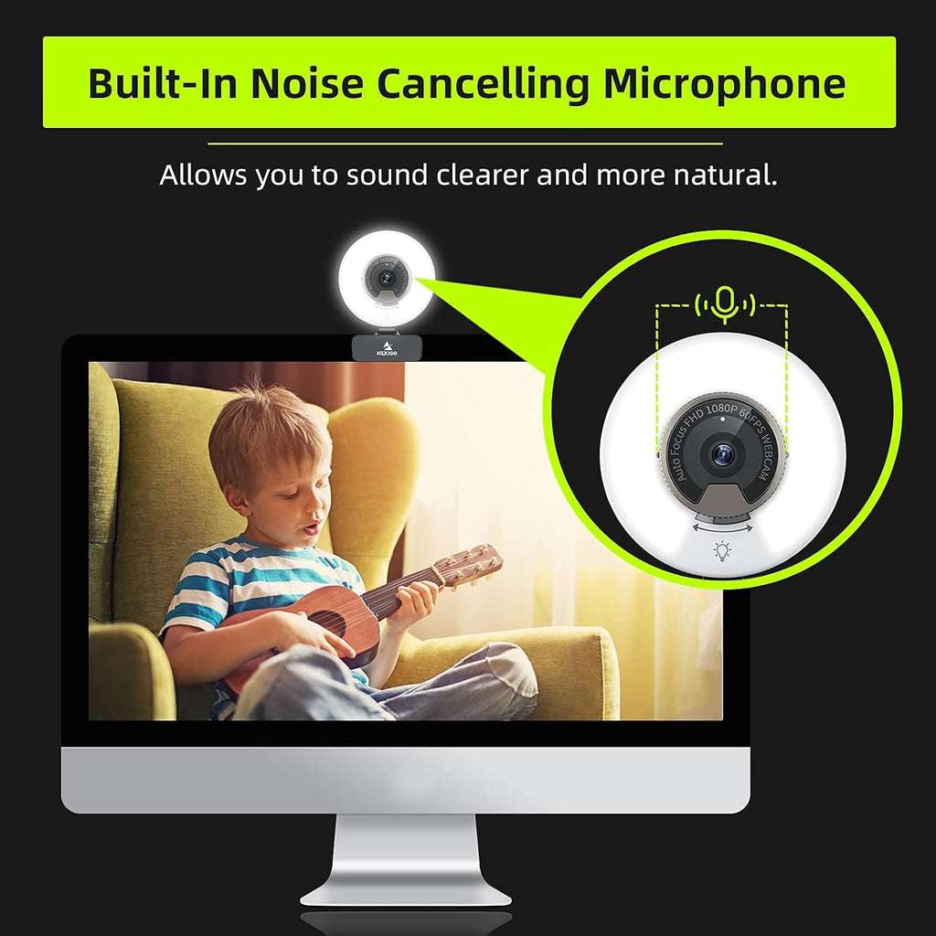 1080P 60FPS Webcam with Light, Fast AutoFocus, Built-in Privacy Cover, Dual Stereo Microphone, Pack of 2 D201