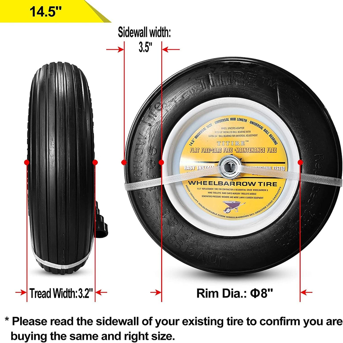 Flat Free Ribbed Wheelbarrow Cart Universal Wheels with Grease Fitting H725099