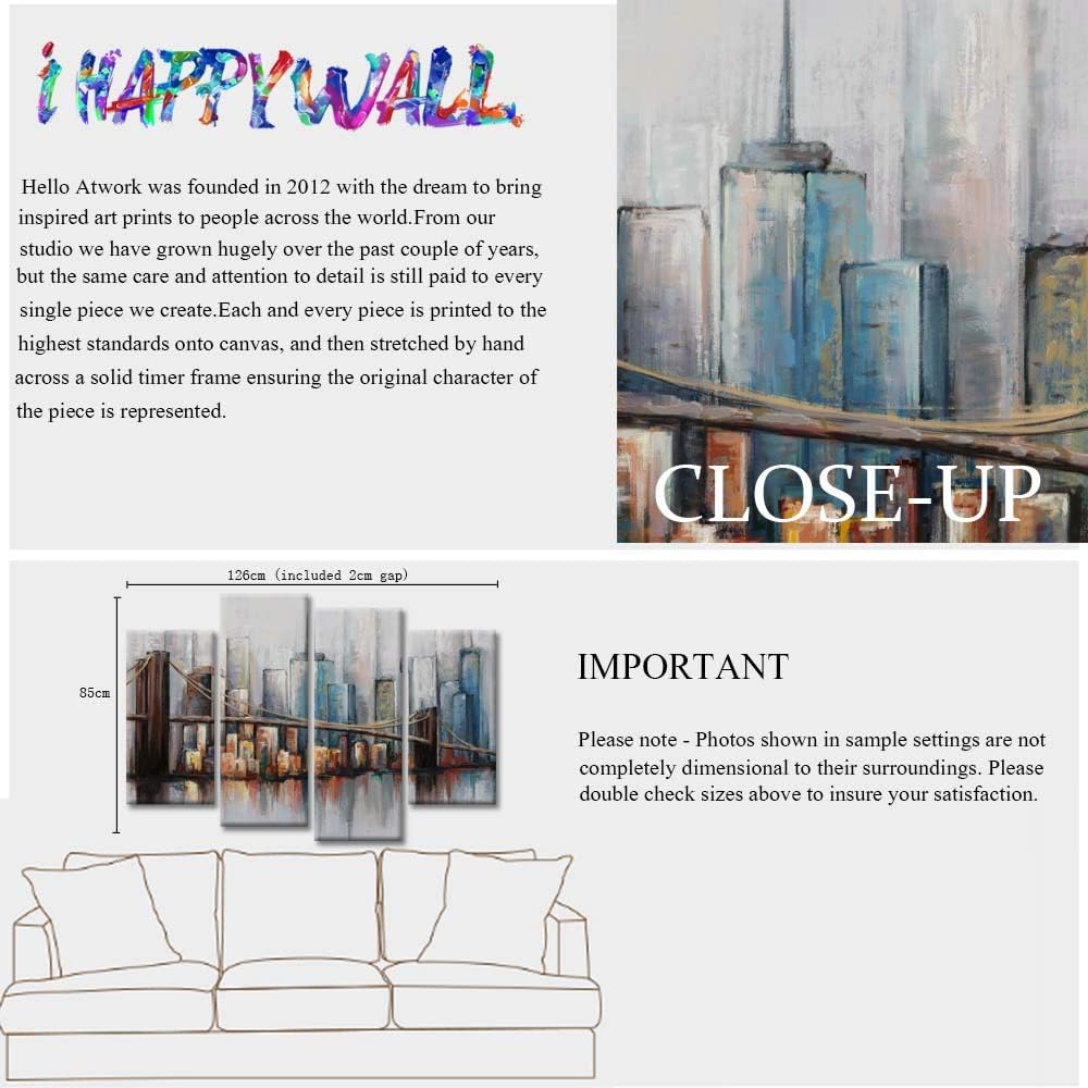 4 Panel Abstract Cityscape Brooklyn Bridge Canvas Wall Art S46583