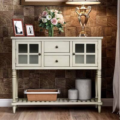 Farmhouse Wood/Glass Sideboard Console Table with Bottom Shelf R56192