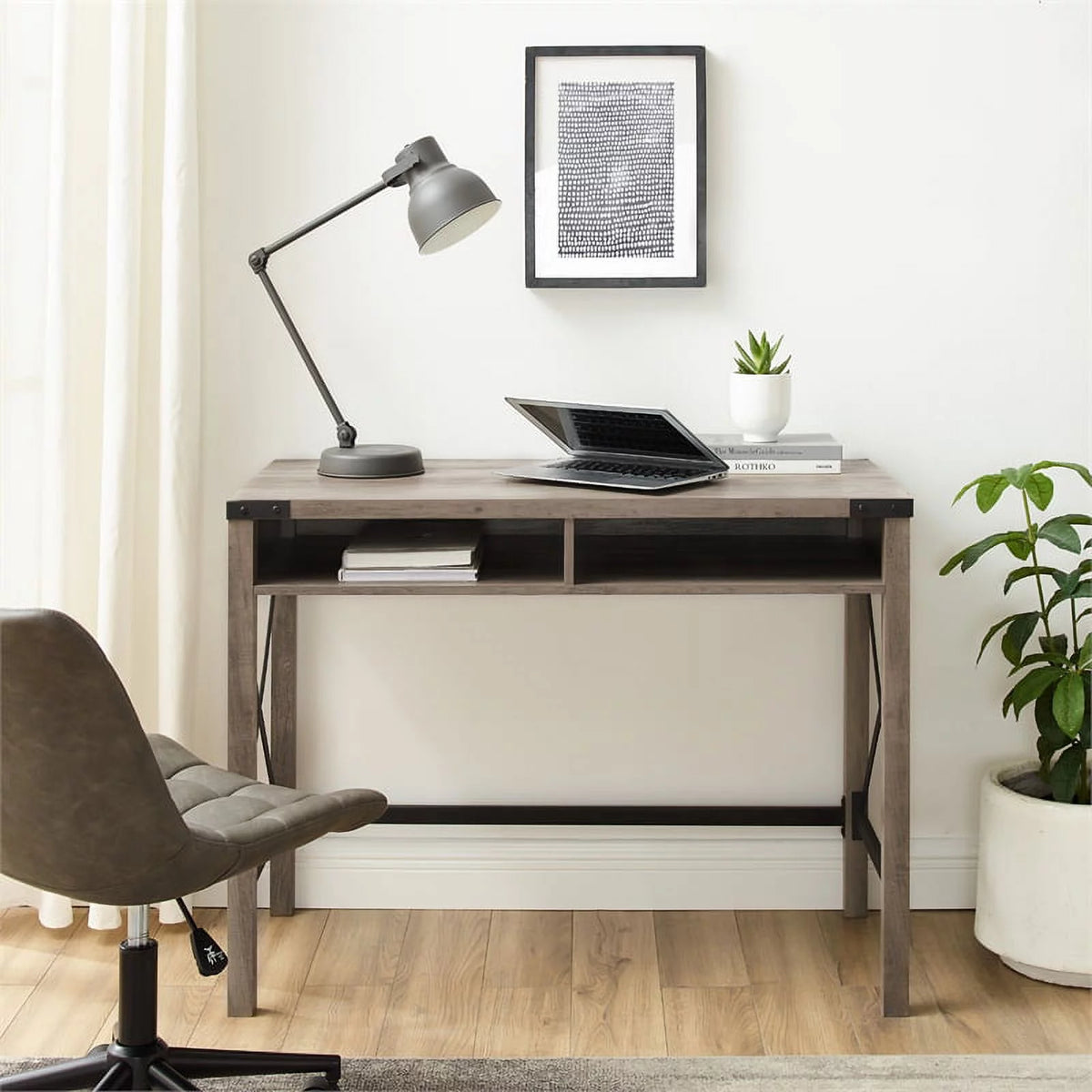 42" Metal and Wood Desk in Gray Wash C21368