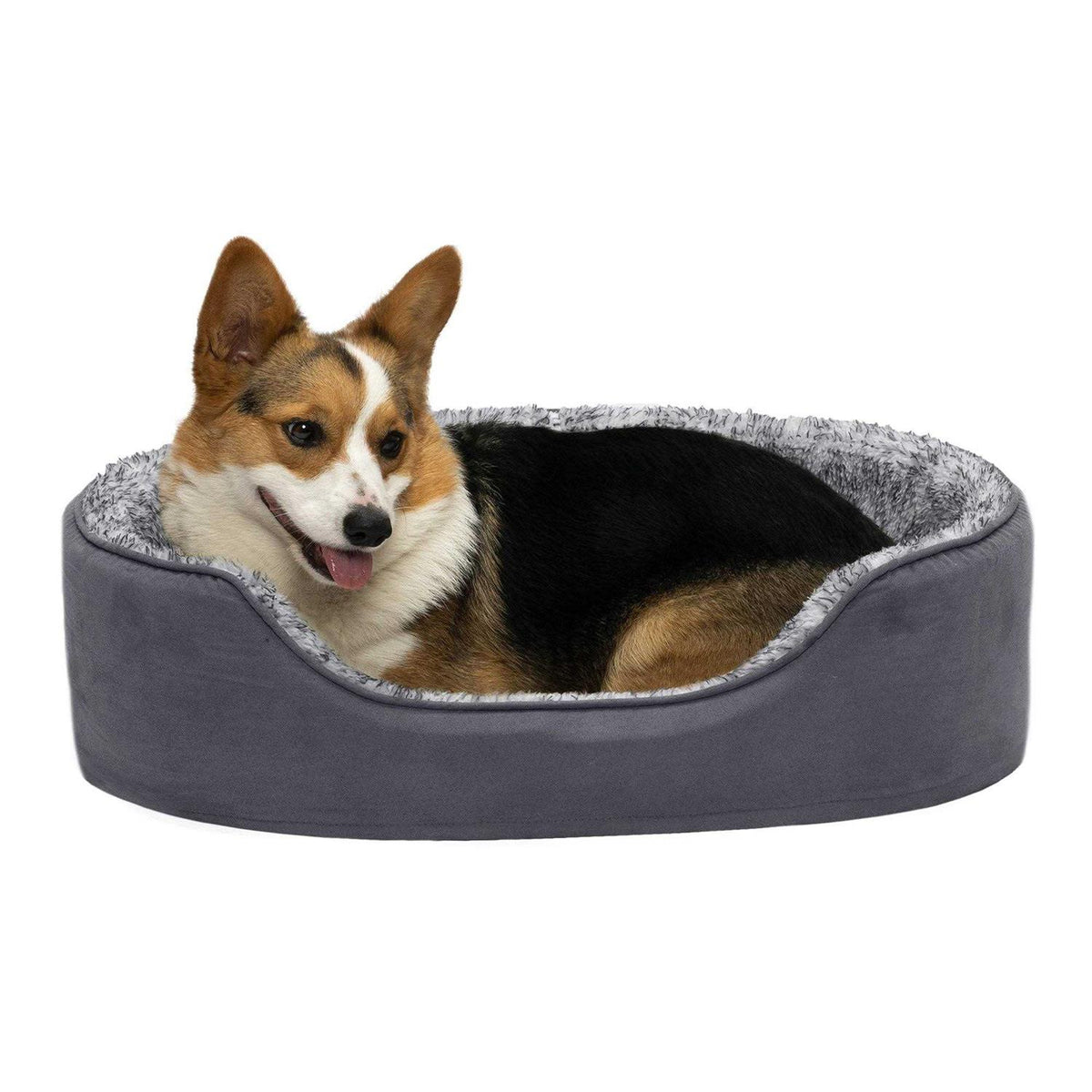 Two-Tone Fur & Suede Oval Dog Bed O970512