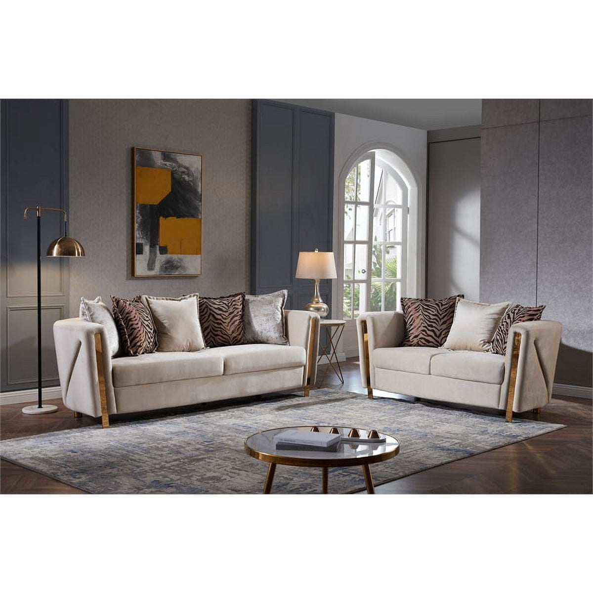 Beige Velvet 2Pc Living Room Set V83186