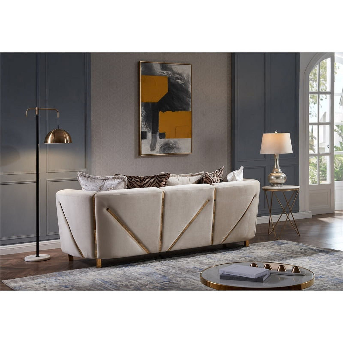 Beige Velvet 2Pc Living Room Set V83186
