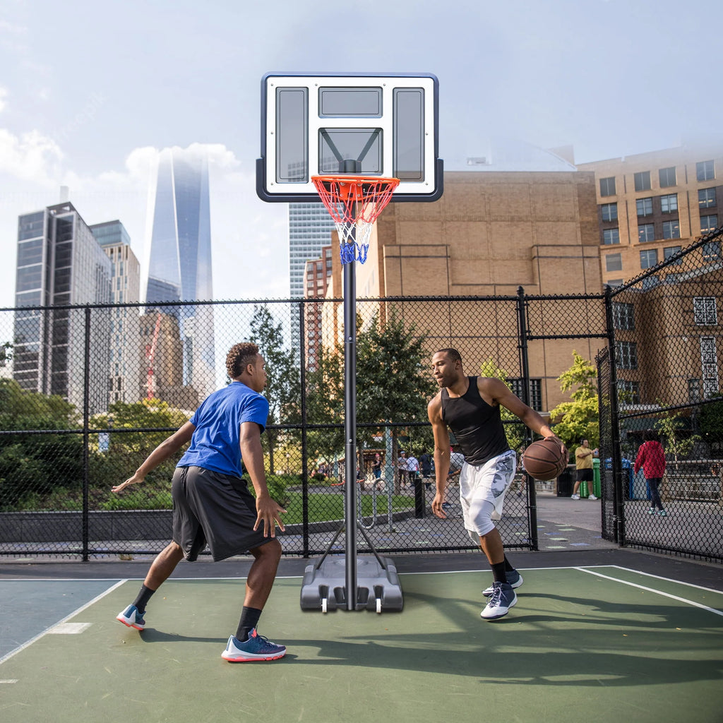 44 Basketball Hoop, 4.4-10ft Height Adjustable Portable Basketball Goal System with Shatterproof PVC Backboard and 18 Rim Q19495