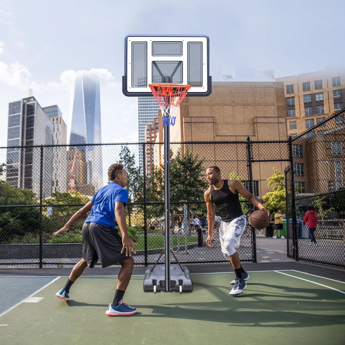 44 Basketball Hoop, 4.4-10ft Height Adjustable Portable Basketball Goal System with Shatterproof PVC Backboard and 18 Rim Q19495