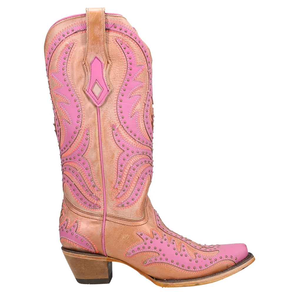 Glow In The Dark Studded Snip Toe Mid Calf Boots M282