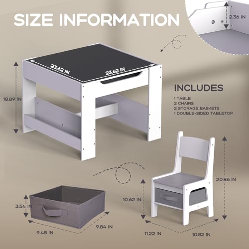 4 in 1 Wooden Kids Table and Chair Set with Storage W81393