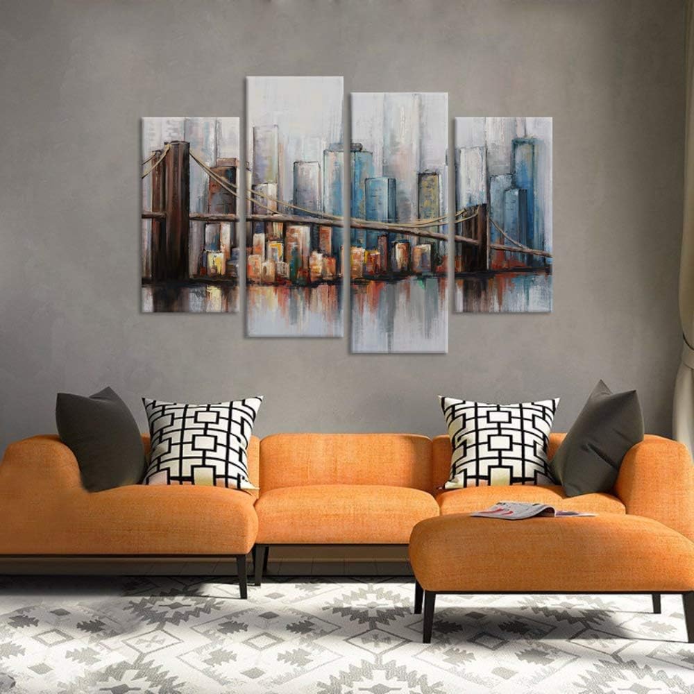 4 Panel Abstract Cityscape Brooklyn Bridge Canvas Wall Art S46583