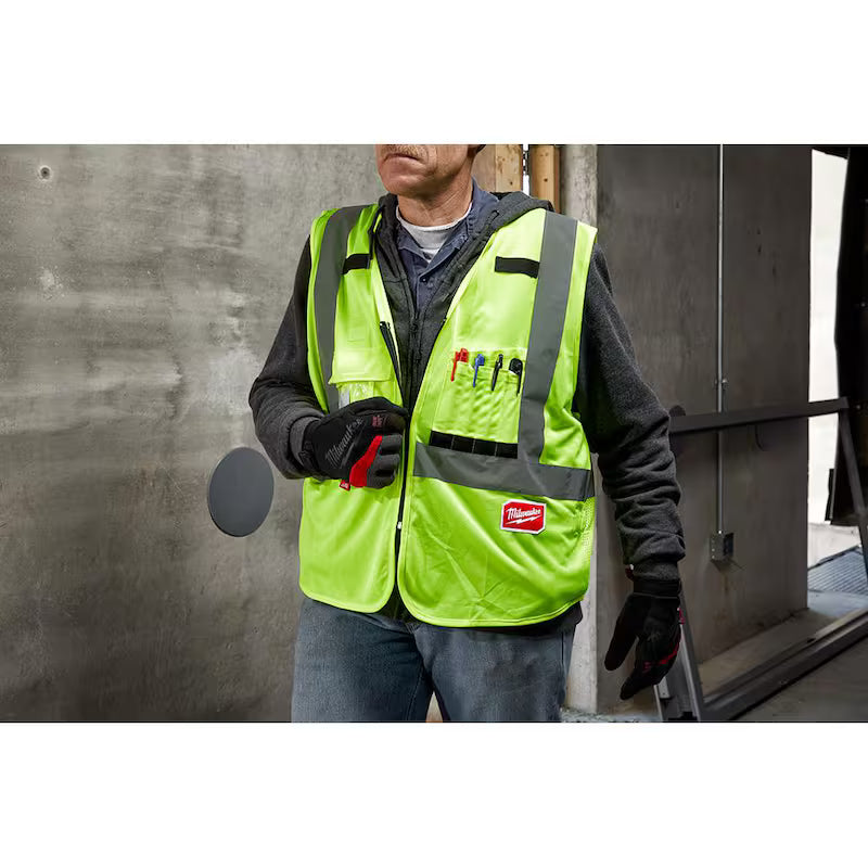 Yellow Class 2 High Visibility Safety Vest with 10 Pockets 4-Pack E227