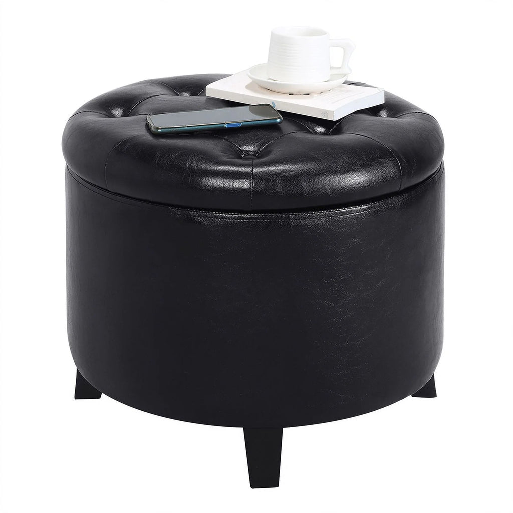 Black Round Storage Ottoman Q602