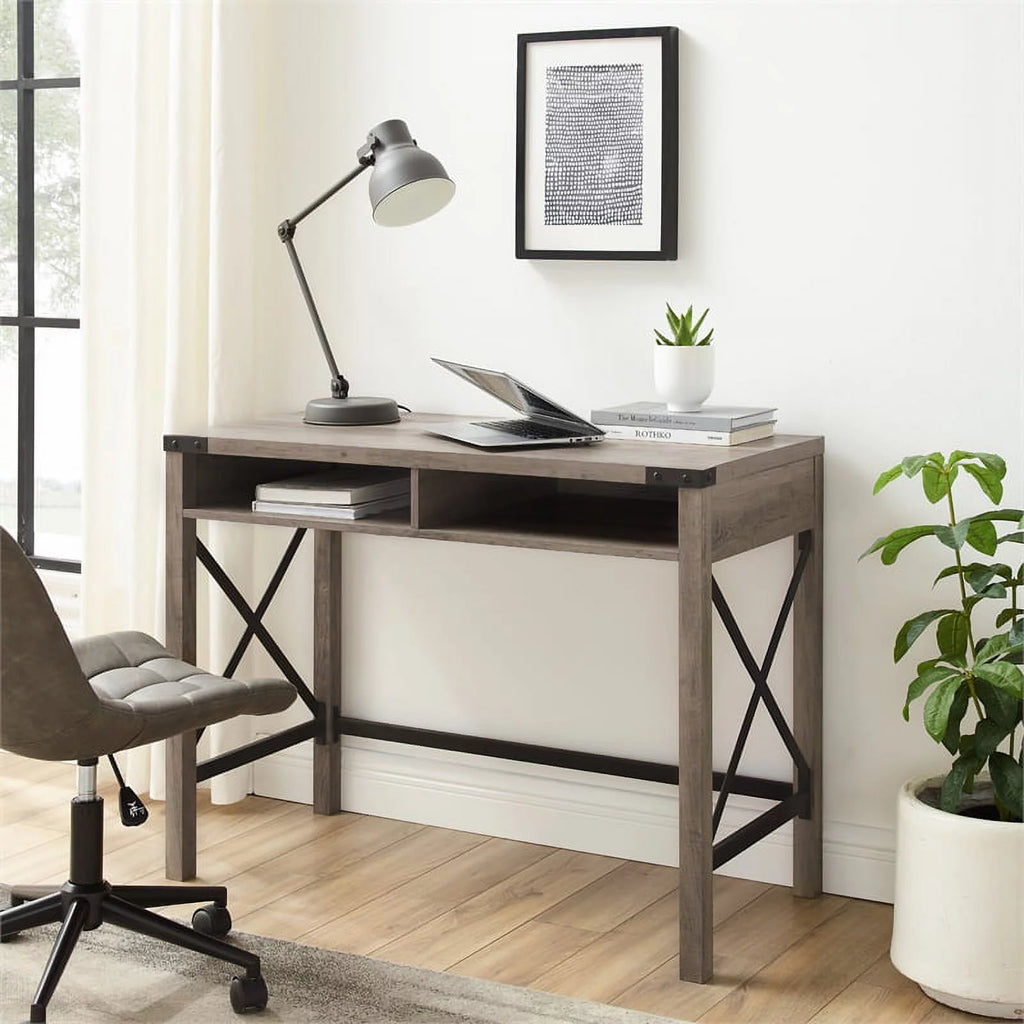 42" Metal and Wood Desk in Gray Wash C21368