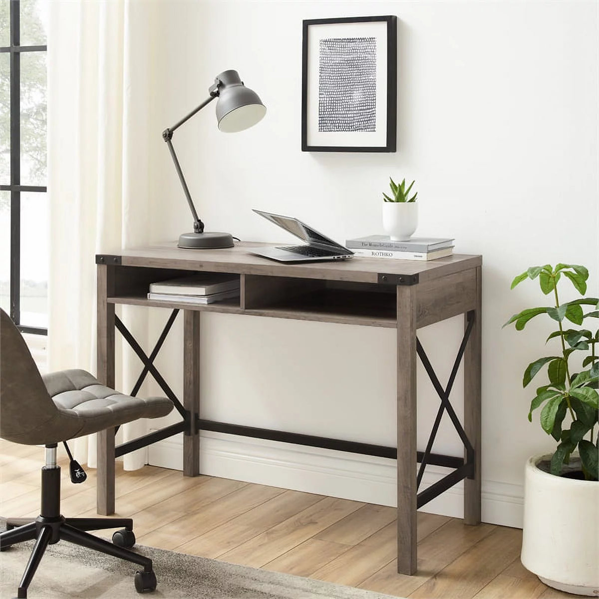 42" Metal and Wood Desk in Gray Wash C21368