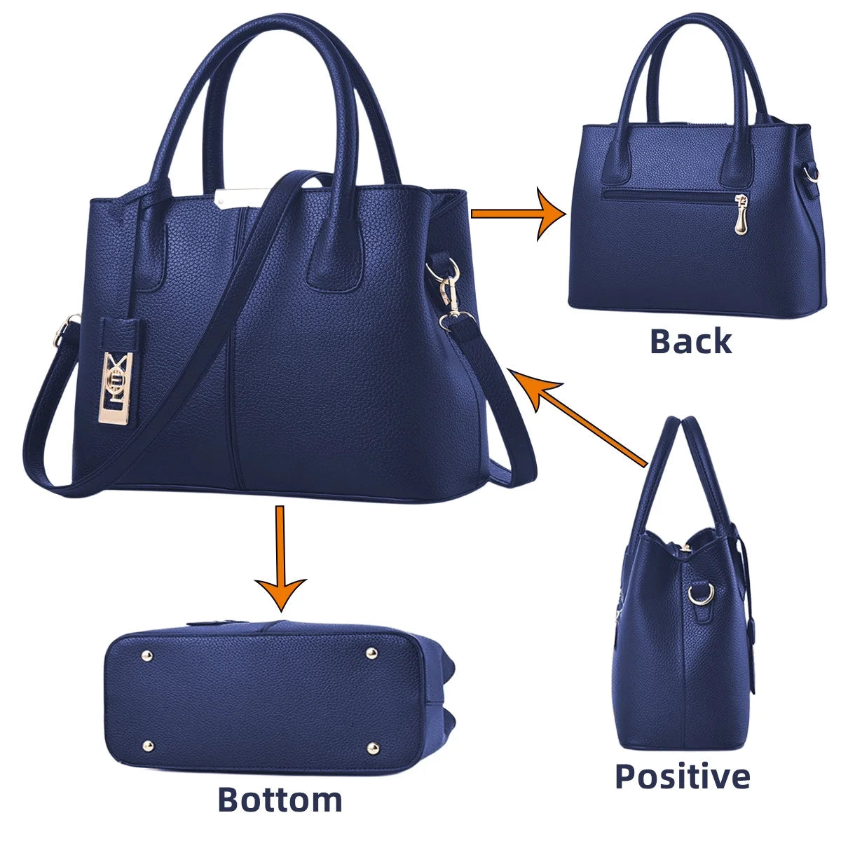 Blue Leather Tote Bag with Shoulder U916264