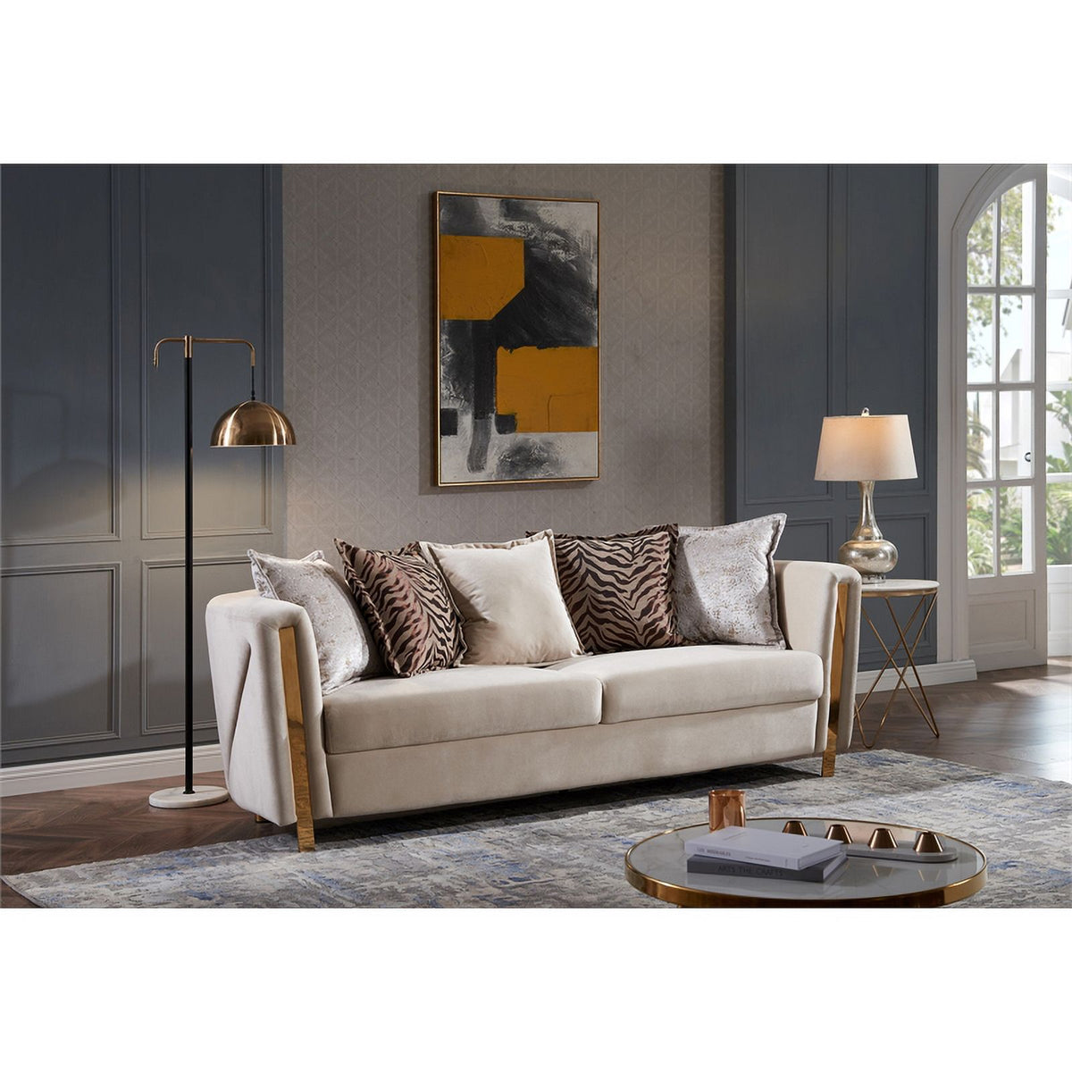 Beige Velvet 2Pc Living Room Set V83186
