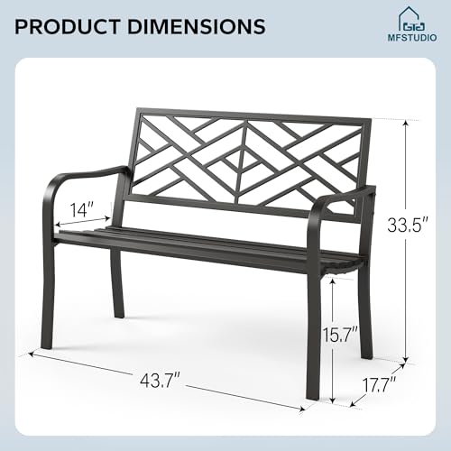 43.7 Inches Outdoor Garden Bench with Geometric Pattern Backrest, Black A9543