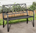 43.7 Inches Outdoor Garden Bench with Geometric Pattern Backrest, Black A9543