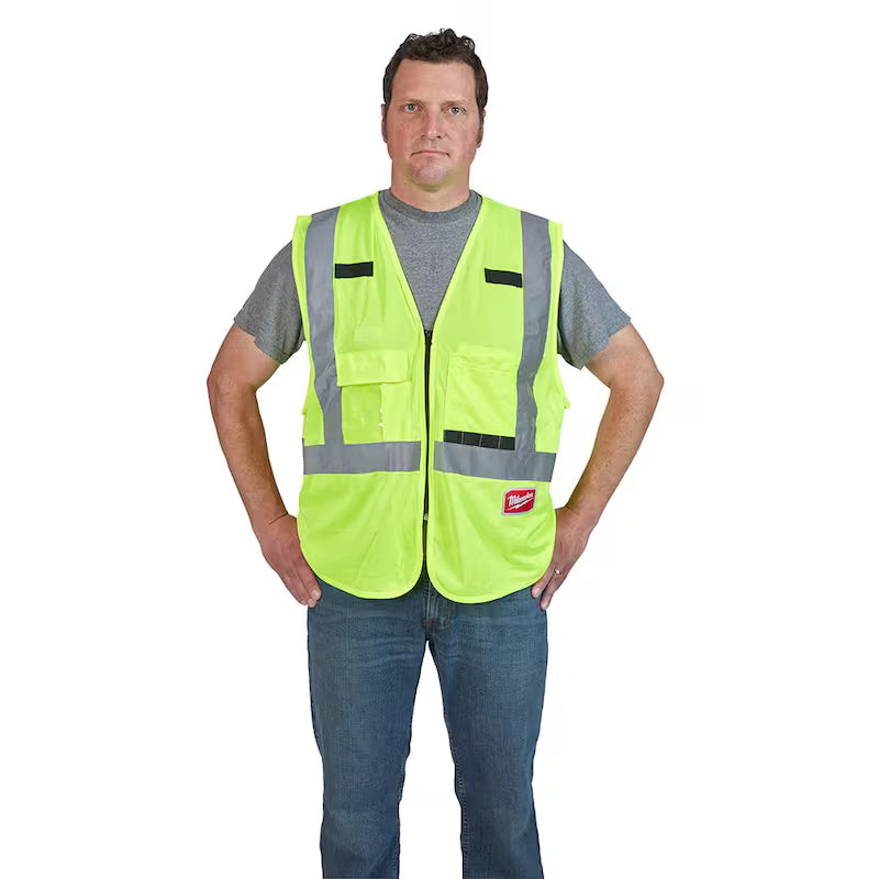 Yellow Class 2 High Visibility Safety Vest with 10 Pockets 4-Pack E227