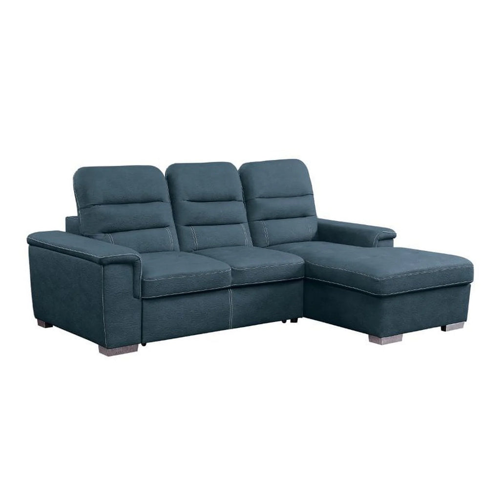 Blue Microfiber Sectional Sofa with Pull Out Bed W651