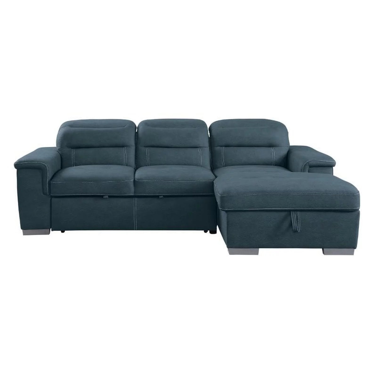 Blue Microfiber Sectional Sofa with Pull Out Bed W651