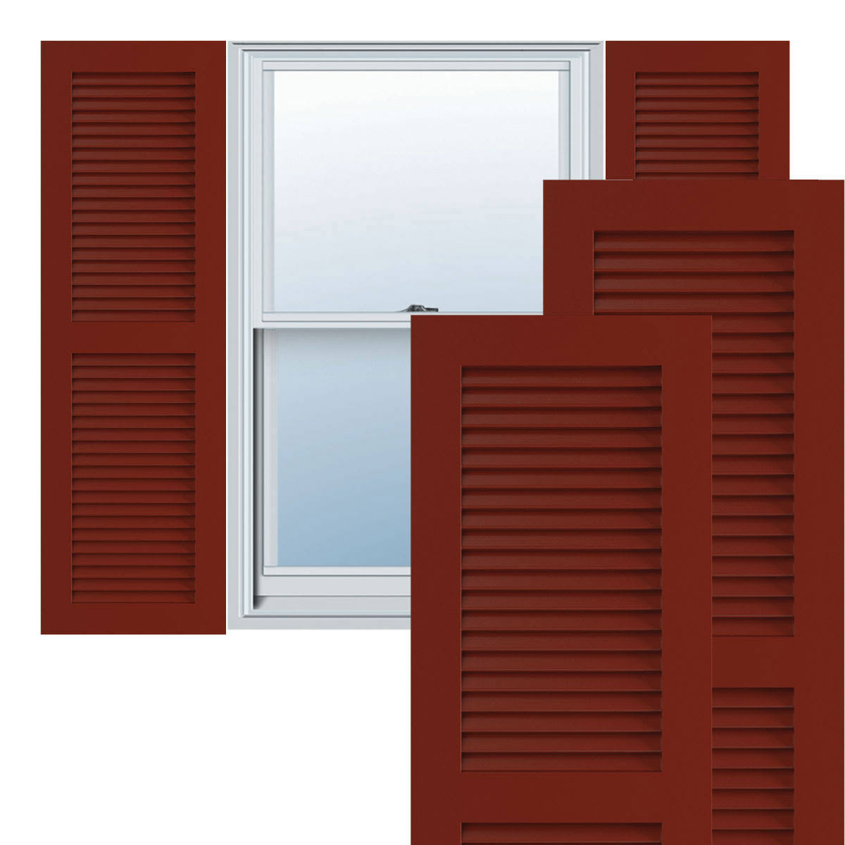 12x22W x 72x22H Exterior Composite Louvered Shutters (Per Pair), Cottage Red D37722