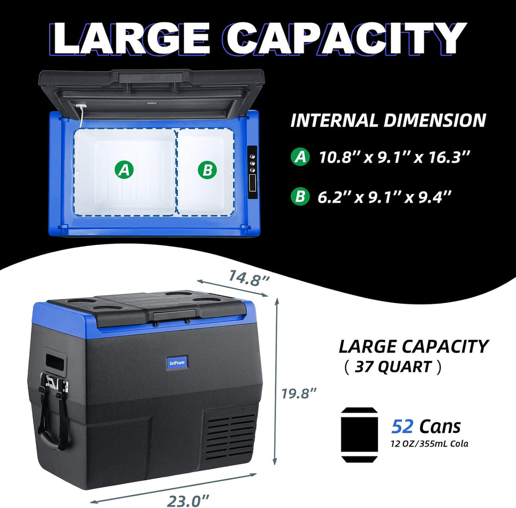 Portable Refrigerator Electric Cooler, 12/24V DC & Solar, Blue C287