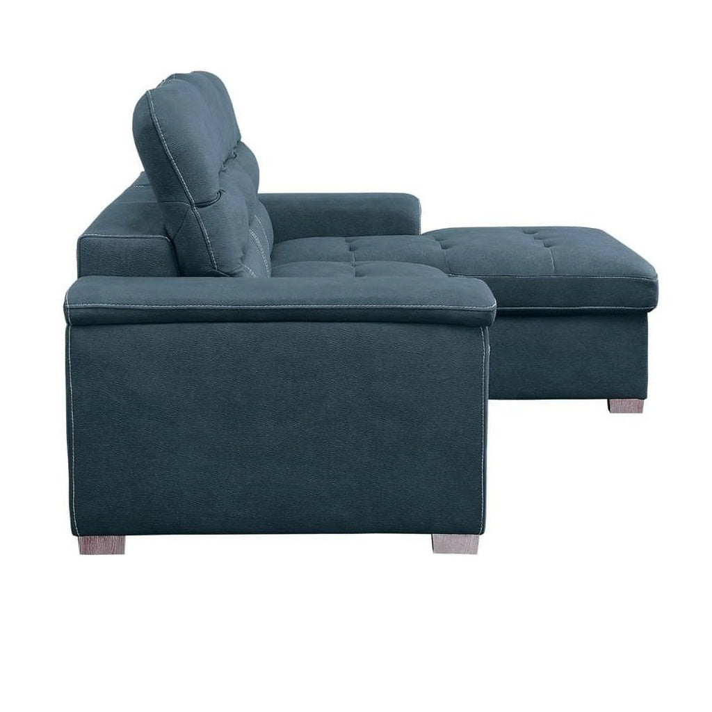 Blue Microfiber Sectional Sofa with Pull Out Bed W651